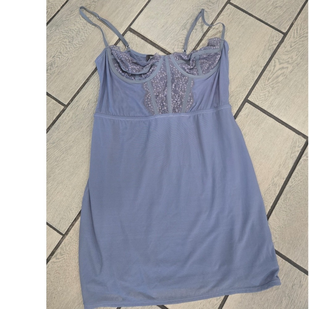 Urban Outfitters Mesh Lace Corset Mini Dress Blue Grey GU-4441 NWT Large
